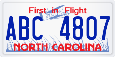 NC license plate ABC4807