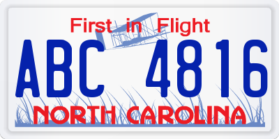 NC license plate ABC4816