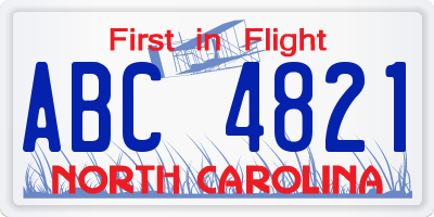 NC license plate ABC4821