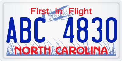 NC license plate ABC4830