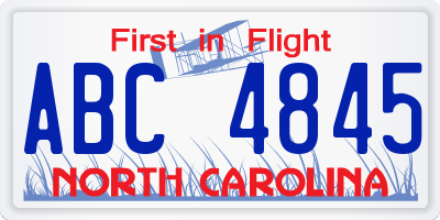 NC license plate ABC4845