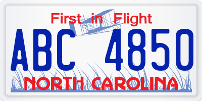 NC license plate ABC4850