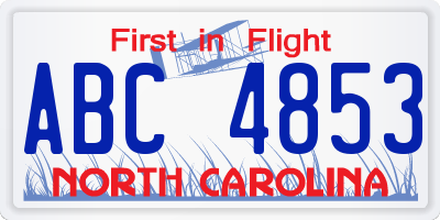 NC license plate ABC4853