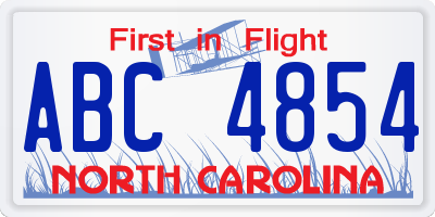 NC license plate ABC4854