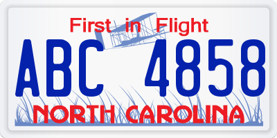 NC license plate ABC4858