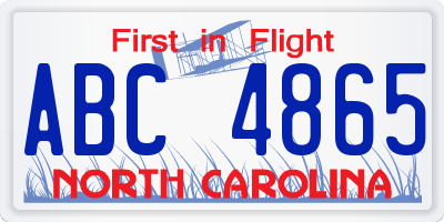 NC license plate ABC4865