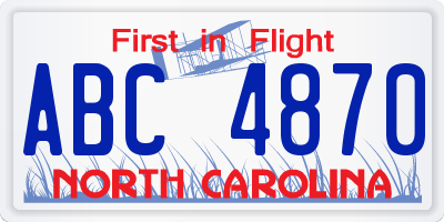 NC license plate ABC4870