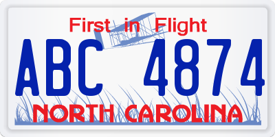 NC license plate ABC4874