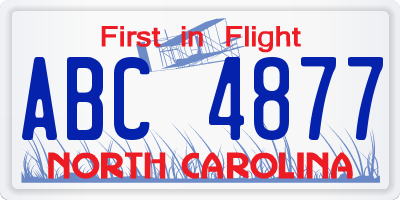 NC license plate ABC4877
