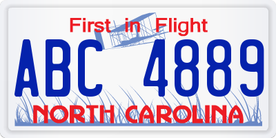 NC license plate ABC4889