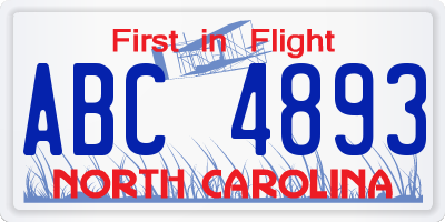 NC license plate ABC4893