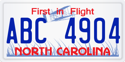 NC license plate ABC4904