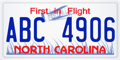 NC license plate ABC4906