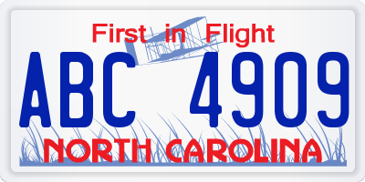 NC license plate ABC4909