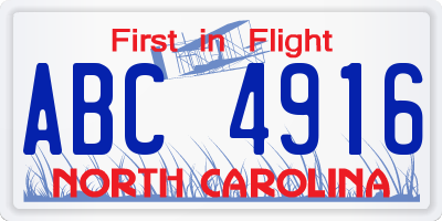NC license plate ABC4916
