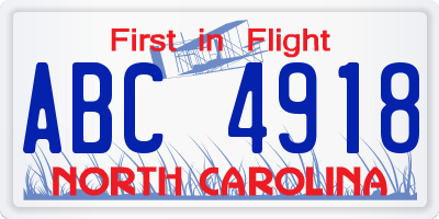 NC license plate ABC4918