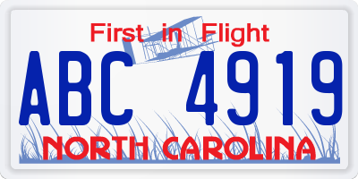 NC license plate ABC4919