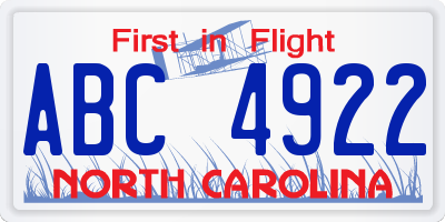 NC license plate ABC4922