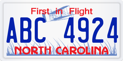 NC license plate ABC4924