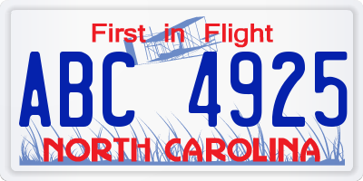 NC license plate ABC4925
