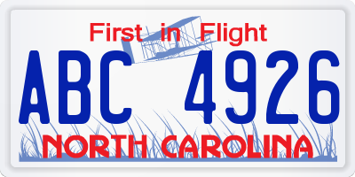 NC license plate ABC4926