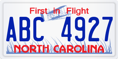 NC license plate ABC4927