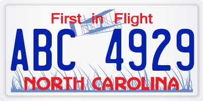 NC license plate ABC4929