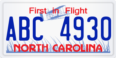 NC license plate ABC4930