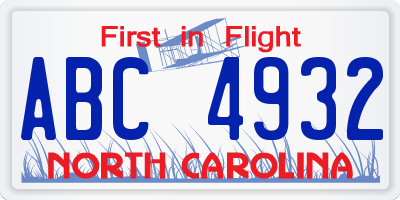 NC license plate ABC4932