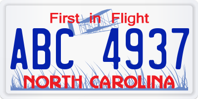 NC license plate ABC4937