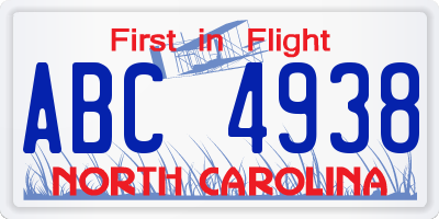 NC license plate ABC4938