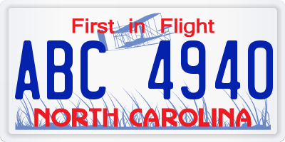 NC license plate ABC4940