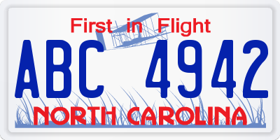 NC license plate ABC4942