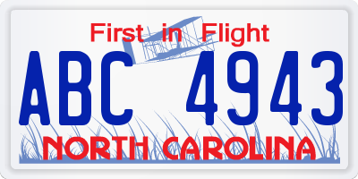 NC license plate ABC4943
