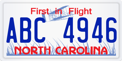 NC license plate ABC4946