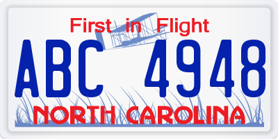 NC license plate ABC4948