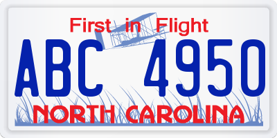 NC license plate ABC4950