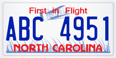 NC license plate ABC4951