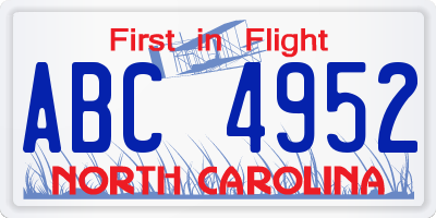 NC license plate ABC4952