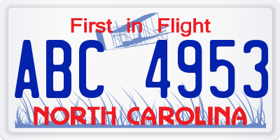 NC license plate ABC4953