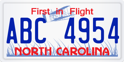 NC license plate ABC4954