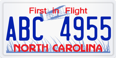 NC license plate ABC4955
