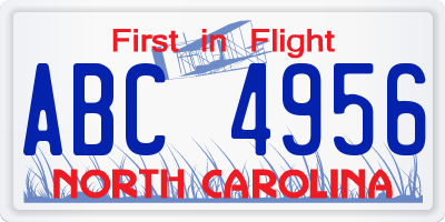NC license plate ABC4956
