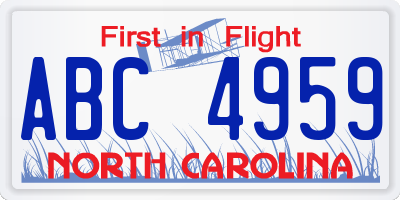 NC license plate ABC4959