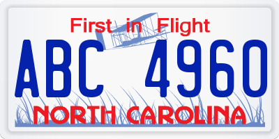 NC license plate ABC4960