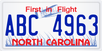 NC license plate ABC4963