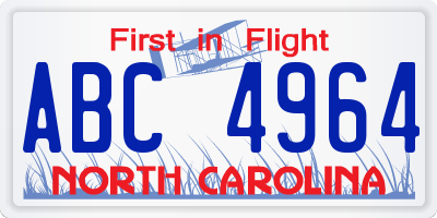 NC license plate ABC4964