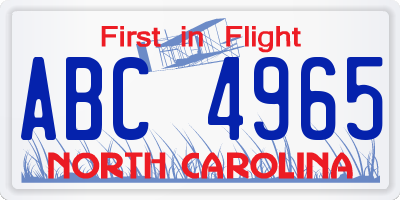 NC license plate ABC4965