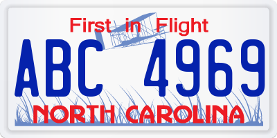 NC license plate ABC4969
