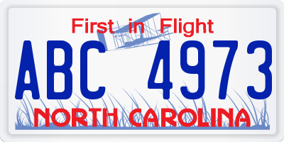 NC license plate ABC4973